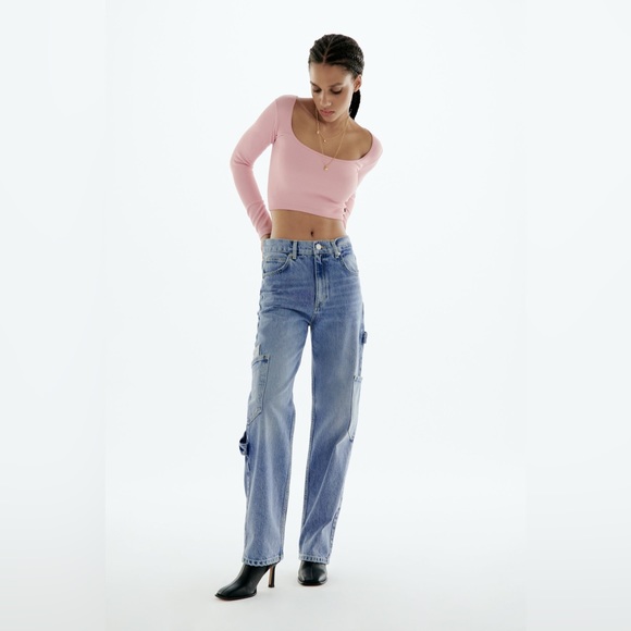 NWT ZARA Limitless Contour Collection Pink RIbbed Stretch Long Sleeve Crop Shirt - Picture 3 of 8